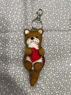 Handmade Felt Sea Otter Keychain with Red Heart Plush Bag Charm